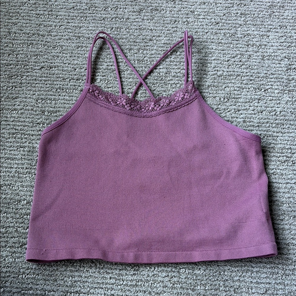 Purple Lace Trim Crop Top